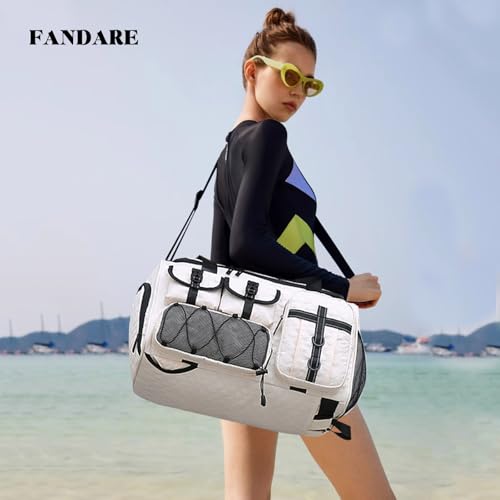 3 in 1 Sports Gym Bag for Women Crossbody Shoulder Bag Men Backpack Weekender Overnight Travel Flight-Approved Duffle Bags with Shoe Compartment & Dry Wet Separation Tote Handbags White2