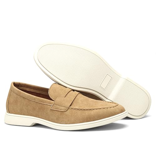 Harssidanzar Chaussures loafers casual à enfiler pour hommes loafers souples pour hommes de conduite légères KM313EU,Chameau,Taille 44