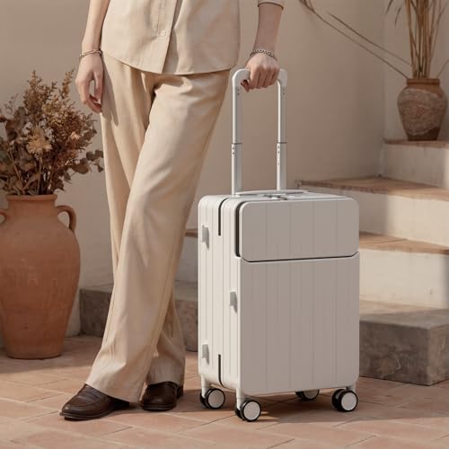 Image of Top Opening PC Hard Shell Suitcase, 20-inch International Carry On Luggage with Front Pocket, TSA Lock, 360 Spinner Wheels, Lightweight - Ideal for Business (White, Carry-On 20-Inch)