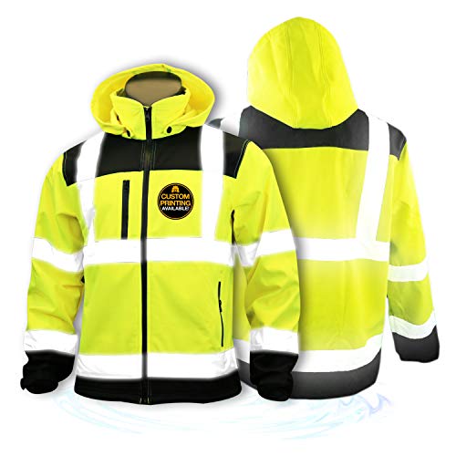 KwikSafety (Charlotte, NC) AGENT Class 3 SoftShell Safety Jacket | ANSI Water Resistant Lightweight Reflective Hi Vis PPE Detachable Hood | Wind Rain Construction, Men Women Yellow | Large
