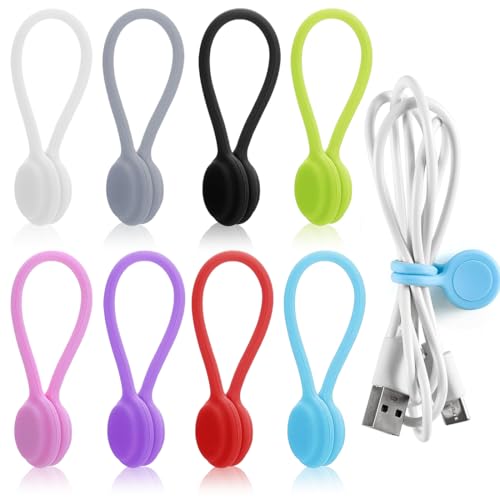 AEIOPRS 8 Pcs Organizador de Cables Magnéticos de Silicona Reutilizable para Sujetar Auriculares y Cables USB en Casa Escuela y Oficina Multicolor