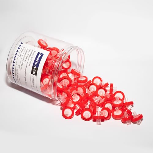 Image of Syringe Filters PTFE Membrane 13mm Diameter 0.45μm Pore Size QuafooLAB Non Sterile Red Pack of 100