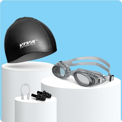 Image of Swimming Goggles Combo 614 & Swimming Cap with 2 Ear Plug, Nose Clip Swimming Kit