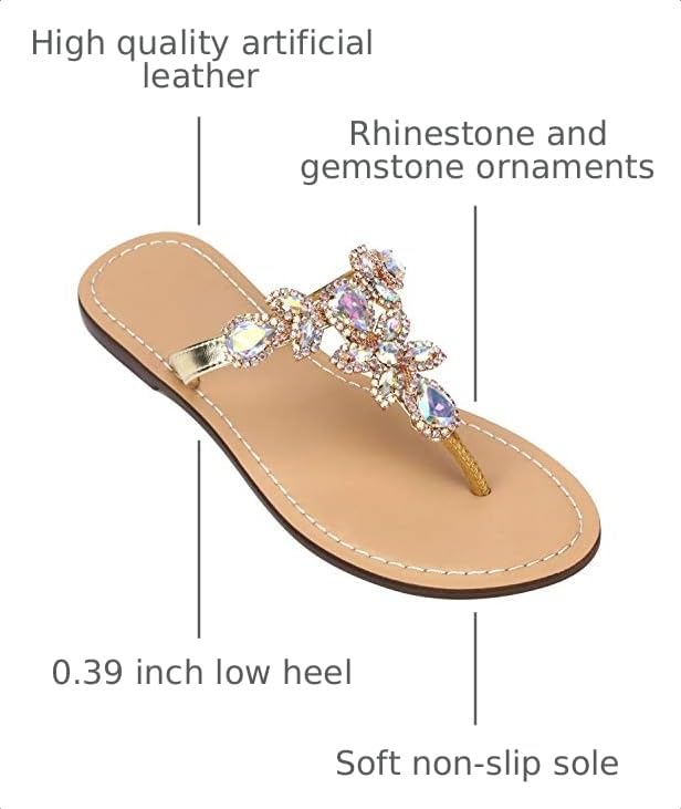 Image of Rhinestone Sandals for Women - Sparkly Jeweled Bling Thong Flip Flops, Dressy Gemstone Flat Sandals for Wedding, Party, Beach & Summer Outfits