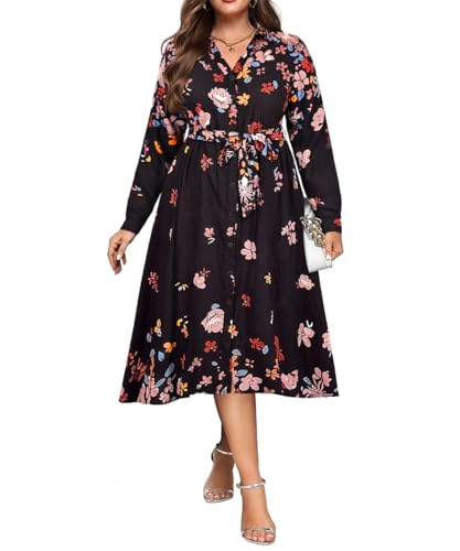 Robe chemise midi grande taille anti-inconfort avec boutons et poches pour le quotidien