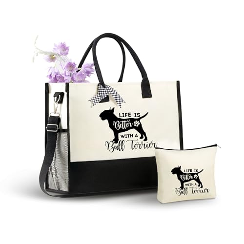 Bolso Tote de Lona con Estampado Bull Terrier para Mujer miniatura 1