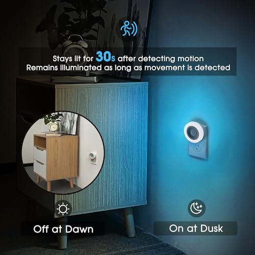 Image of Briignite Motion Sensor Night Light Azure Blue, 2 Pack Night Lights Plug into Wall, Auto On /Off Motion Activation Nightlight, Energy-Saving 0.6W LED Blue Night Light, Ideal for Kids, Bedroom, Bathroom