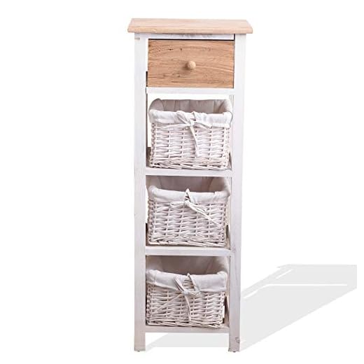 Rebecca Mobili Mueble baño, cajonera Estilo Country, 1 cajón 3 cestas, Madera de Paulownia Mimbre, marrón Blanco, Cuarto de baño Dormitorio- Medidas: 85 x 31 x 27 cm (AxANxF) - Art. RE4359