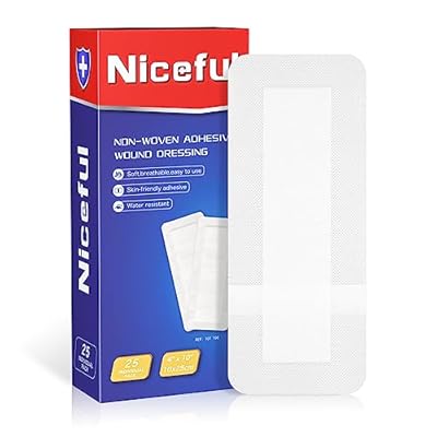 Niceful 25Pcs Island Dressing Bordered Gauze 4"x10", Water-Resistant Large Adhesive Bandages, Absorbent Wound Dressing Pads Bandages Large Wound Care