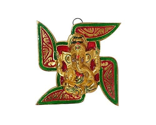 Image of Collectible India Metal Ganesha ji Ganpati Ganesh Statue Idol - Wall Hanging Sculpture - Lucky Feng Shui Wall Decor Showpiece Figurines, Golden (1)