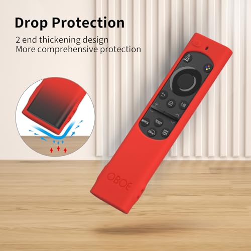 Image of OBOE Silicone TV Remote Cover for Samsung BN59-01311 QLED, Red | Half Wrap Protective Case, With Loop, Remote Not Included