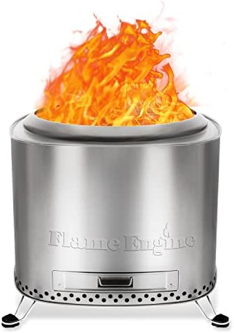 Upgraded Flame Engine 19 Inch Square Portable Smokeless Fire Pit with Carry Bag and Ash Removal Tray for Easy Cleanup for Wood logs or Wood Pellets, Stainless Steel