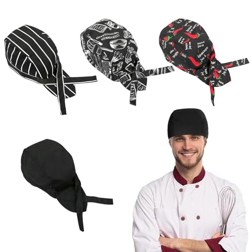 KASESSS 4 Piezas Gorro Cocina Mujer Unisex, Gorro Cocinero Hombre Ajustable, Gorro de Cocina Mujer Elásticos, Gorro Chef for Restaurante, Coffee Shop, Hoteles, Cocinas Caseras, Bares y Más