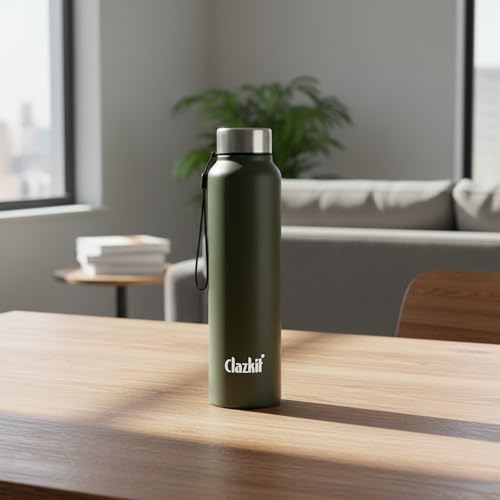 Image of Clazkit Alpha Pro Classic Stainless Steel Water Bottle Single Wall 1000ml| Lightweight, Leak-Proof, Reusable | Ideal for School Kid, Office, Gym & Travel | Green