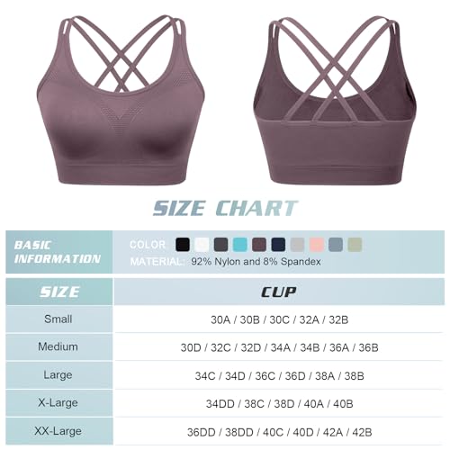 Image of WOYYHO Cross Back Sports Bra for Women Padded Medium Support Workout Bra | 3 Pack, Strappy, Removable Pads, Soft, Spaghetti Strap, Moisture-Wicking, Seamless, for Athletic Yoga Gym Fitness Daily
