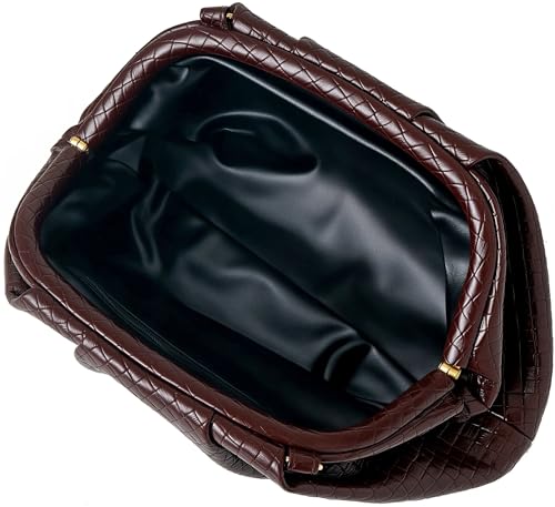 Image of Women's Woven Evening Bag Ruched Dumpling Clutch Purse Detachable Chain Crossbody Bag