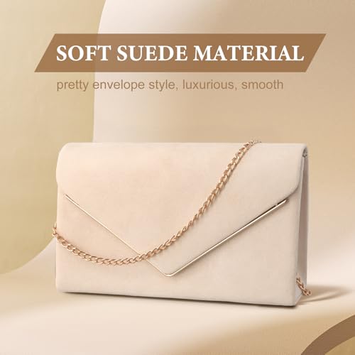 Shengxi Clutch Damen Umschlag Clutch Tasche mit Kette Elegant Abendtasche Kettentasche Crossbody Umhängetasche Damen Samt Unterarmtasche Handtasche für Hochzeit Wedding Prom Party (Beige)