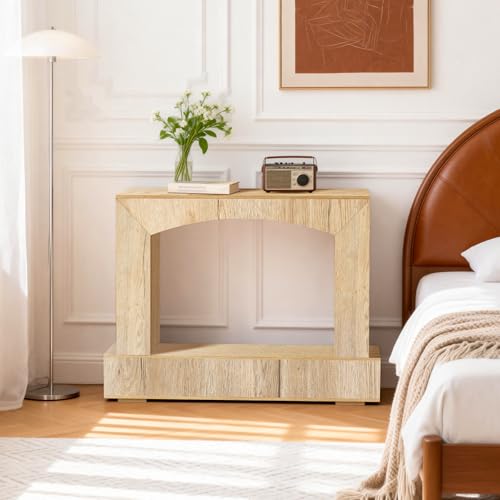 Image of Sonharlar 46 Inch Entryway Table U-Shaped, Wooden Console Table with Socket Farmhouse Sofa Table for Entrance, Hallway, Living Room,Behind Couch((Natural Brown)