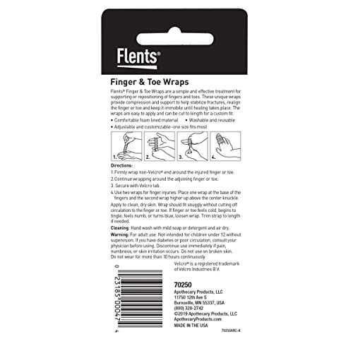 Image of Flents Finger & Toe Wraps, Compression Support Straps, 2 Pack, USA Made | Hook And Loop Closure Provides Adjustable Secure Fit, Helps Stabilize Digits During Recovery, Easy to Use, Comfortable Design