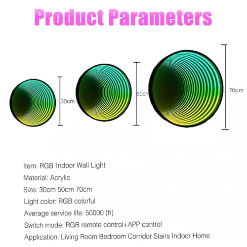 Infinity Spiegel Tunnel Lampe, LED Nachtlicht mit Fernbedienung, Sensorisches RGB-Licht, 358 magische Effekte für Zimmer und Schlafzimmer, 30cm (50cm)