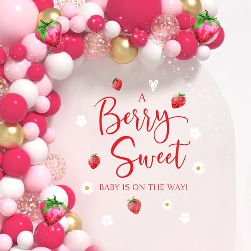 SANDOO Berry Sweet Baby Shower Decal - Arch Balloon Peel & Stick, Strawberry Baby Shower Decorations, Gender Reveal Party Supplies