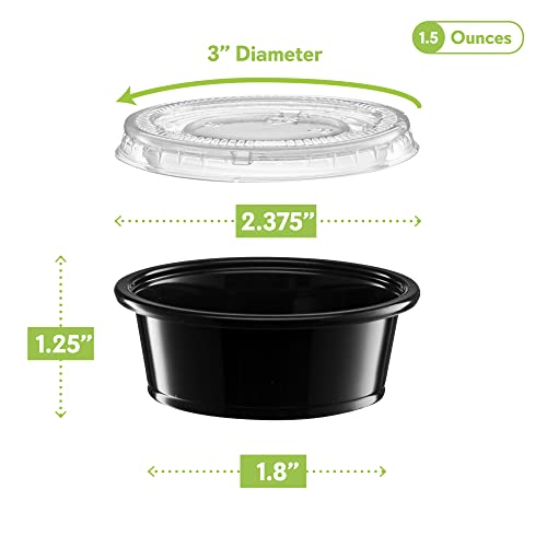 Image of 1.5 oz - 100 Sets Black Diposable Plastic Portion Cups With Lids, Small Mini Containers For Portion Controll, Jello Shots, Meal Prep, Sauce Cups, Slime, Condiments Disposable Souffle Cups