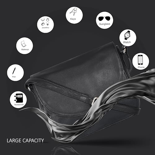 Image of Genuine Leather Shoulder Crossbody Purse For Women with Adjustable Strap, Mobile Pocket & Outside & Inside Zipper