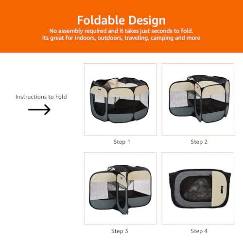 Image of amazon basics, Foldable Soft Pet Playpen Indoor Pet Fence Enclosure with Mesh Window, Lightweight and Durable for Travel, Large | 120cm x 120cm x 59cm