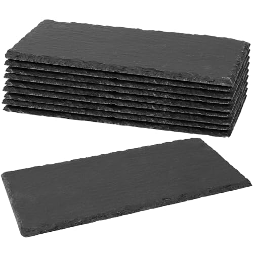 SINJEUN Lot de 10 plateaux en ardoise rectangulaires 25x12 cm - Plateau apéritif et fromage - Planche à découper et service - Noir