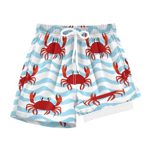 YANENDIE Boy Swim Trunks with Compression Liner Red Orange Crabs Boys Swim Shorts Quick Dry Beach Shorts