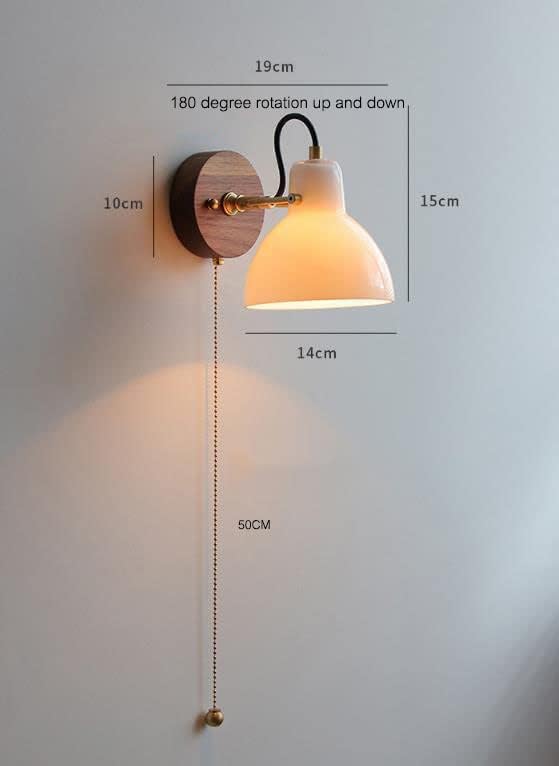 プルスイッチ付きヴィンテージウォールライト、ガラスランプシェード付きレトロウォールランプ、E14寝室ベッドサイドランプ、調節可能なホ