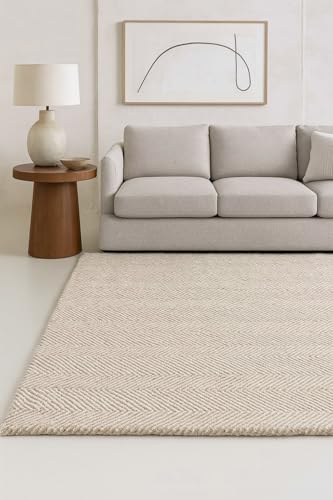 Tapete artesanal de lana contemporáneo 8'x10' beige miniatura 1