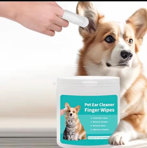 Image of Pet Ear Cleaner Finger Wipes for Dogs & Cats | Removes Ear Wax, Dirt & Mites | Anti-Odor, Gentle & Safe Formula | Easy Finger Sleeve Cleaning | 50 Disposable Wipes for Daily Ear Hygiene