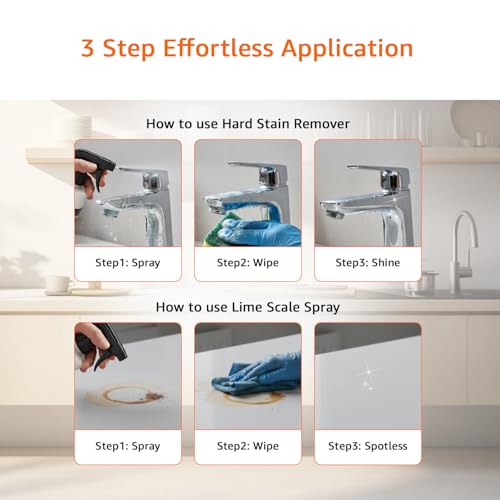 Image of Amazon Basics - Hardstain & Descaler Eco-Friendly Cleaning Spray Combo | 500ml Each (Pack of 2) | Citrus Scent | for Kitchen & Bathroom Use
