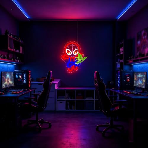 Image of Spider Neon Sign for Wall Decor Anime Neon Light for Man Cave LED Light UP Spider Eyes Sign for Bedroom Game Room Home Bar Party Birthday Gifts for Fans Boys Comic Lovers Size 13.8 x 9.8 in(FMCP406)