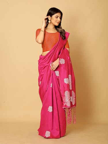 Image of Amazon Brand - Anarva Round Neck Dobby Cotton Lycra Stretchable Elbow Half Sleeve Readymade Saree Blouse for Women Stylish