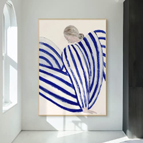 Toile minimaliste ligne bleue pour habiller un mur vide affiche abstraite salon 70x100