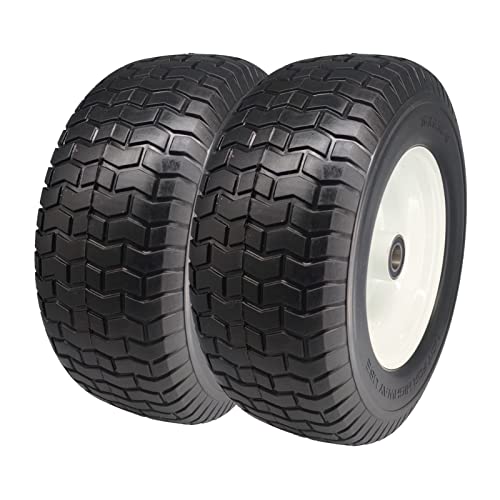 16x6.50-8 Tire and Wheel with 1 inch Axle 3-6 Center Hub Flat Free 16x6.50-8 Lawn Mower Tires for Lawn & Garden Riding Tractor Front Assembly Replacement Set of 2