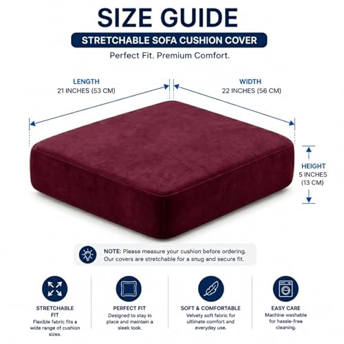 Image of Namdev Art's Velvet Sofa Cushion 21x22x5 Inch | High Density 32 Foam Seat Cushion | Soft & Comfortable Sofa Gaddi with Zip Cover | Multipurpose Cushion for Sofa Chair (Red)