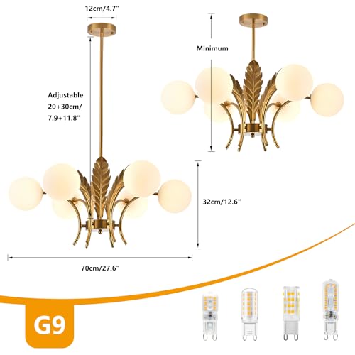 Bokt BP1128-BT Mid Century Milk Glass Chandelier Gold G9 Ceiling Chandelier Light Industrial Metal Adjustable Pendant Lighting Farmhouse Large Globe Flush Mount Light Fixture thumb #1