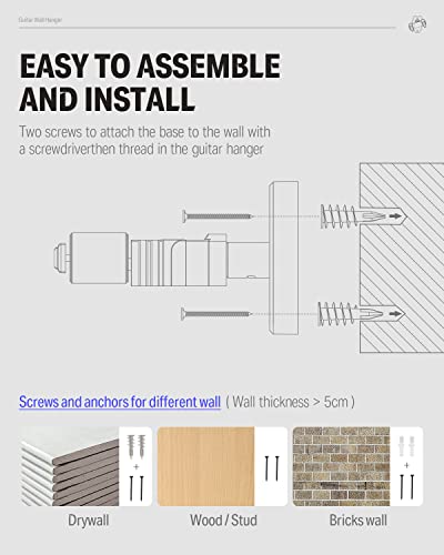 Donner Guitar Wall Mount Locking 3-Pack, Guitar Wall Hangers Auto Lock For Acoustic Electric Guitar Bass Mandolin, Black  #TOP5