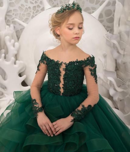 Princess Long Sleeve Flower Girl Dresses Tulle Appliques Ball Gown Pageant Dress for Kids Party Gowns4