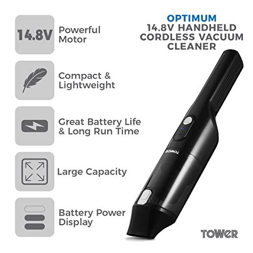 Tower T527000 Optimum 14.8V Handheld Vacuum Cleaner Cordless with a large 0.5L capacity and powerful motor, 200W - Image 2