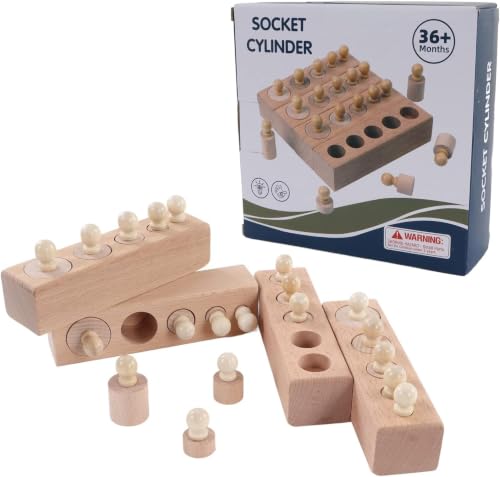 Image of Happy Hues Wooden Montessori Socket Cylinder Blocks Toy Set - Early Educational Sensorial for Toddlers and Kids 3+ Years Old