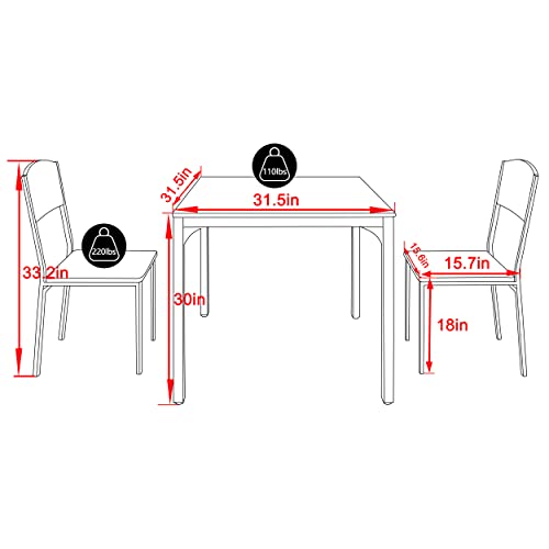 Veikous Dining Set For Small Places, Space Saving Small Kitchen Table Set For 2, 3 Piece Dining Table Set For 2 Person, Chair Supports 220Lbs, Metal Square Table And 2 Chairs Set,Rustic Black #TOP3
