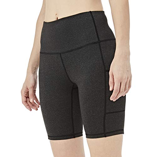 CQC Women\'s Yoga Compression Shorts High Waist Tummy Control Workout Running Athletic Bike Shorts Charcoal Gray L
