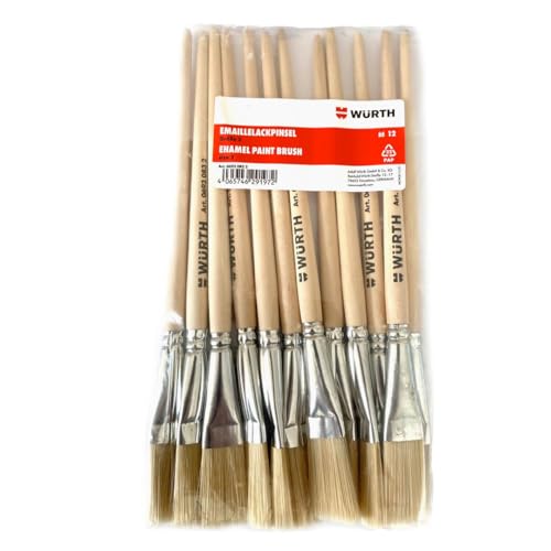 Würth Pinsel 12er Pack, Pinselset für Emaille, Acrylfarben, Ölfarben, Malfarben, Lacken und Dispersionen Flachpinsel, Borstenpinsel, Acrylpisel, Künstlerpinsel 06930832