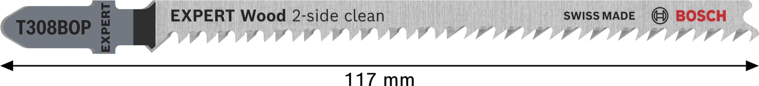 Bosch 25x Lama per seghetto alternativo EXPERT Wood 2-side clean T308BOP (per Pannello per mobili in legno massiccio, Compensato, Lunghezza 117 mm, Professional Accessorio Seghetto alternativo)