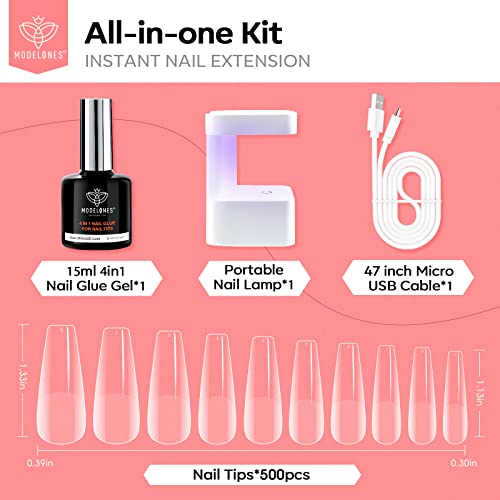 Modelones Nail Tips And Glue Gel Kit, Gel X Nail Kit With 4 In 1 Nail Glue Gel, 500Pcs Half Matte Coffin Nails And Portable U V Led Nail Lamp Fast Nail Extension Set Valentines Day Gifts For Women #TOP5
