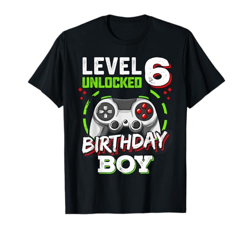 Level 6 Unlocked Birthday Boy Video Gamer Level Up Kids Boys T-Shirt